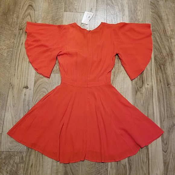 Yumi Kim Red Trapeze Swing Dress XS Womens Tie Front Cut Out Mini NEW $178 - Picture 5 of 14